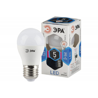 Светодиодная лампа ЭРА LED P45-5W-840-E27, шар, нейтральный Б0028488 Светодиодная лампа ЭРА LED P45-5W-840-E27, шар, нейтральный Б0028488