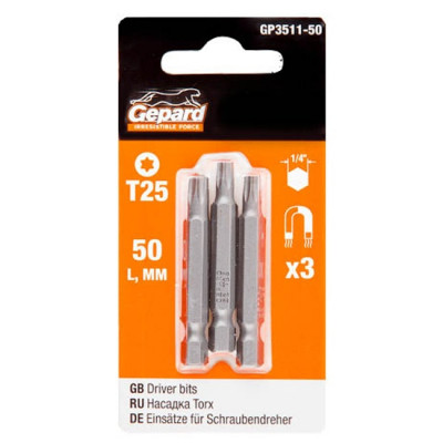 Насадка GEPARD TORX T25 50мм 3шт (GP3511-50) (бита) Насадка GEPARD TORX T25 50мм 3шт (GP3511-50) (бита)