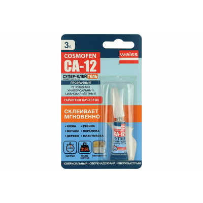 Супер-клей COSMO CA-12 гель 3г (24шт) Супер-клей COSMO CA-12 гель 3г (24шт)