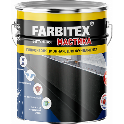 Мастика битумная гидроизоляционная 4кг (фундамент) FARBITEX (4шт) Мастика битумная гидроизоляционная 4кг (фундамент) FARBITEX (4шт)