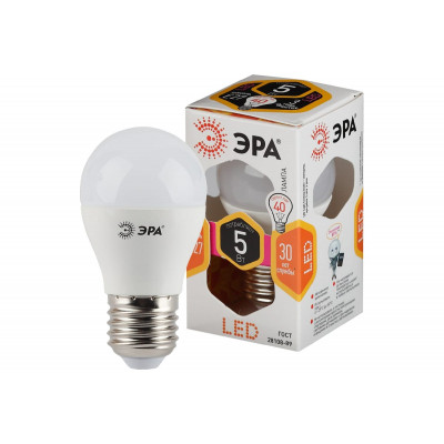 Светодиодная лампа ЭРА LED P45-5W-827-E27, шар, теплый Б0028486 Светодиодная лампа ЭРА LED P45-5W-827-E27, шар, теплый Б0028486